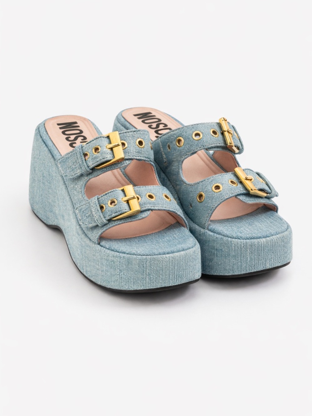 Moschino Buckle Platform Slides
Denim Blue with Gold Hardware
Size EU 41 / US 10
